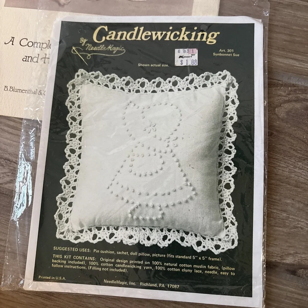 Vintage (80's) Candlewicking Embroidery Kits - 2 Kits (new), Book & Thread